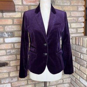 J. CREW dark plum eggplant purple velvet Schoolboy Blazer Size 4  Jewel Tone